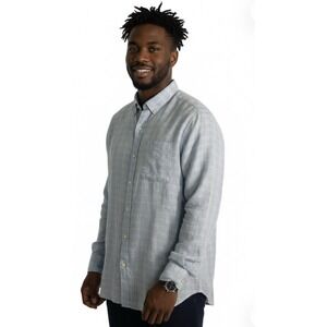 Tommy Bahama 100% Linen Shirt  Mens Size XXL Tall‎ Baby Blue Plaid Relaxed Boho